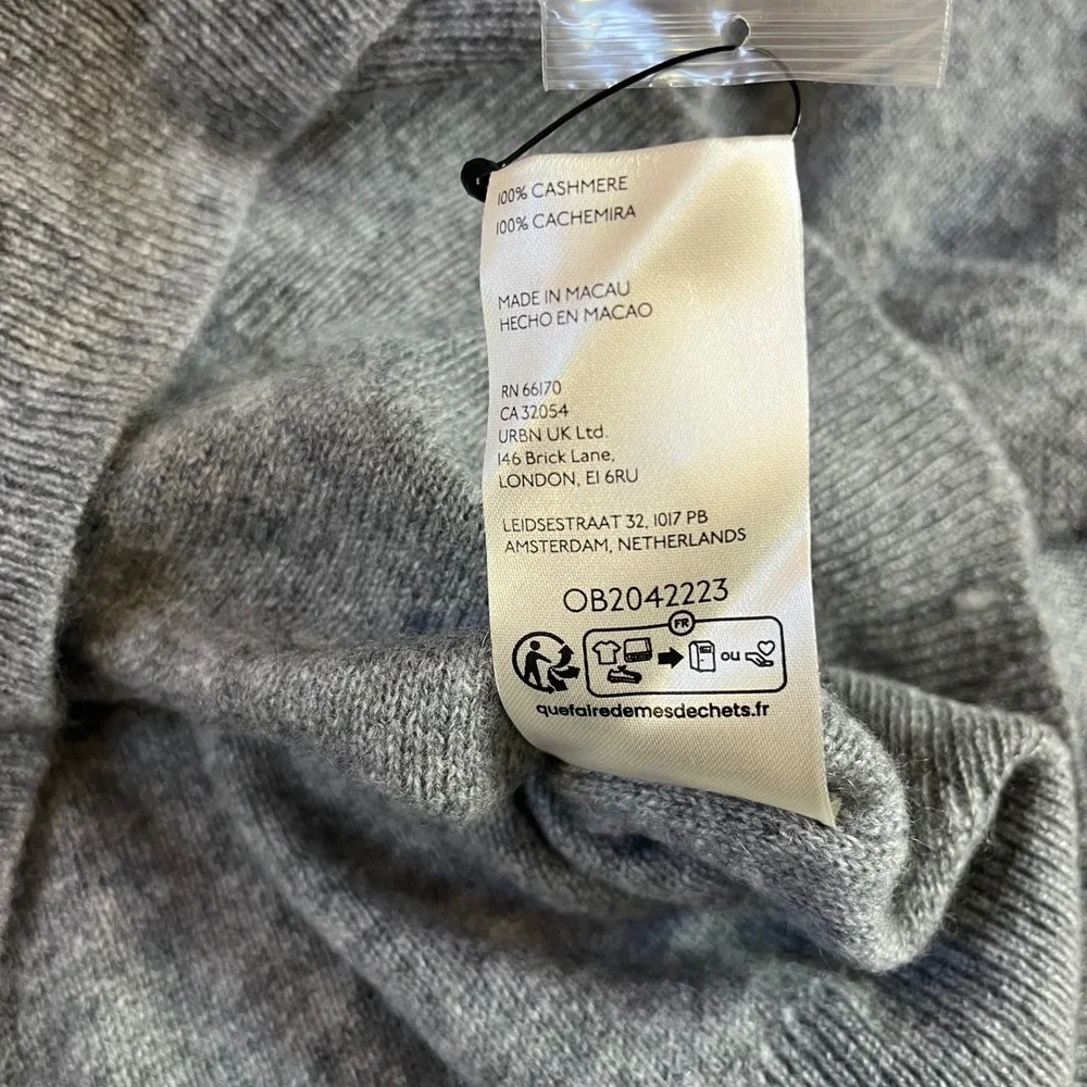 Free People Cashmere Henley Sweater Womens Small Cloudy Grey Balloon Sleeve NEW